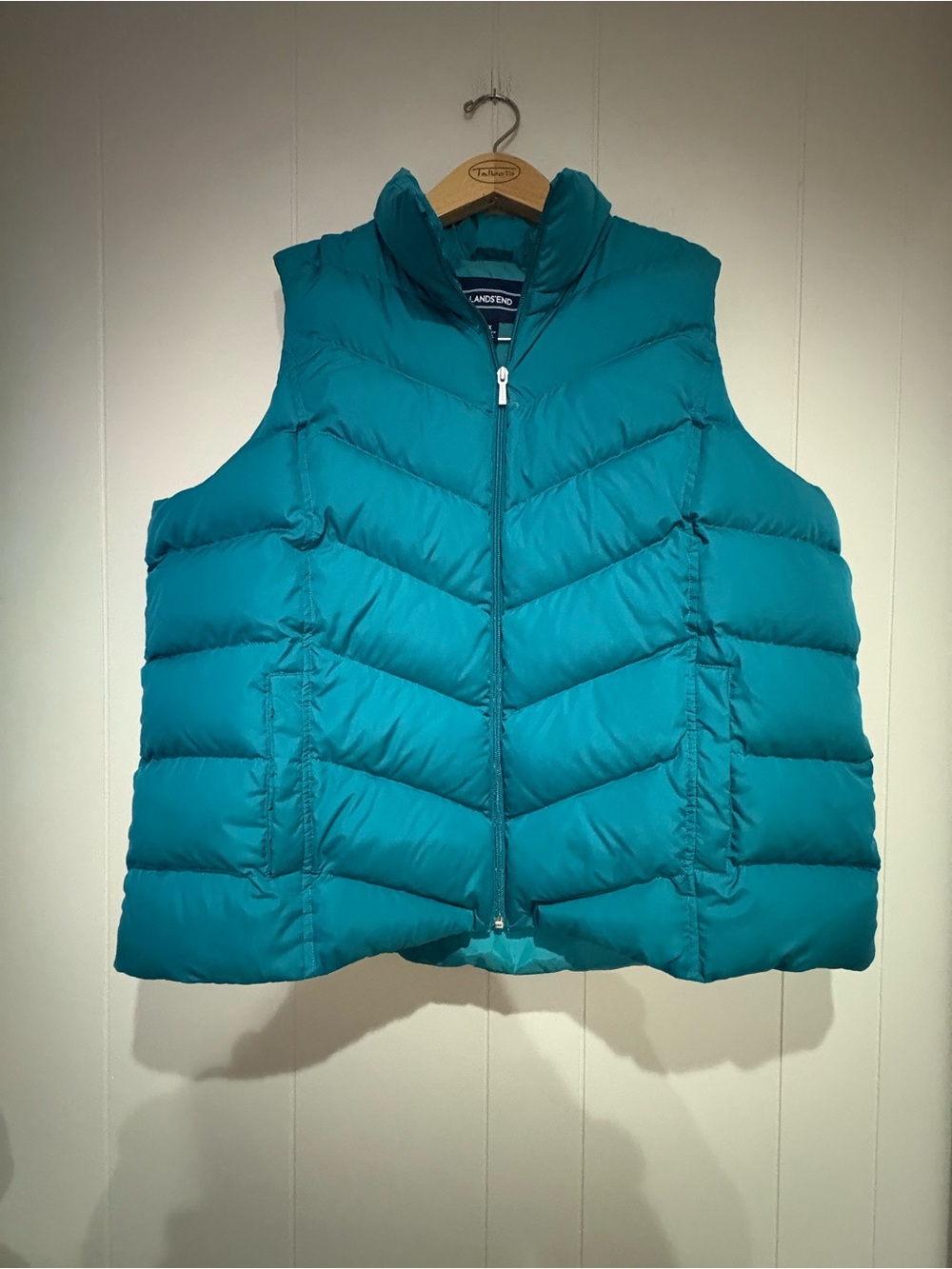 Lands End turquoise down puffer vest 2X